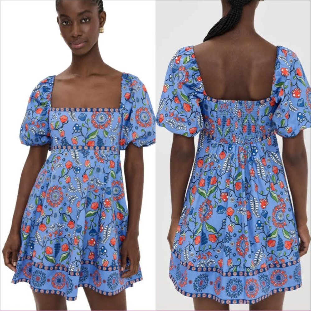 NWOT Hill House Matilda Mini Dress Size L Women’s Blue Swedish Floral Print